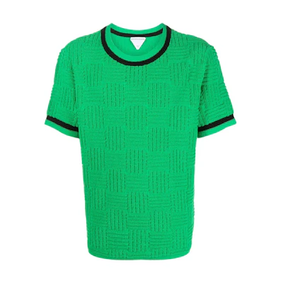 Bottega Veneta SS22 Textured Weave Trim Crewneck T-Shirt Green 702752V23C04809