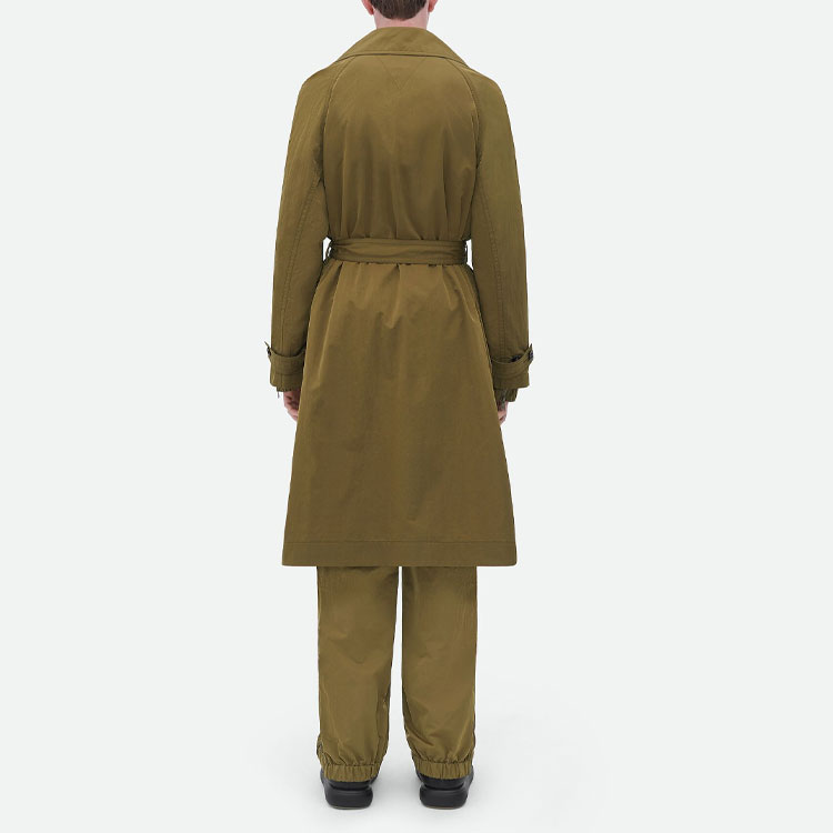 Shop Bottega Veneta SS23 雙排扣綁帶風衣卡其色 733795VF4K09523