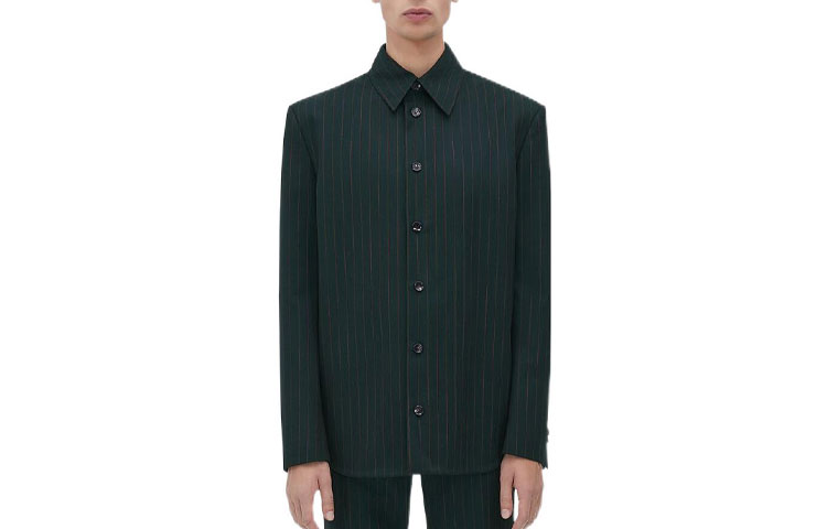 Bottega Veneta SS23  Solid Green Pinstripe Jacket with Collar. 711828V2C403377