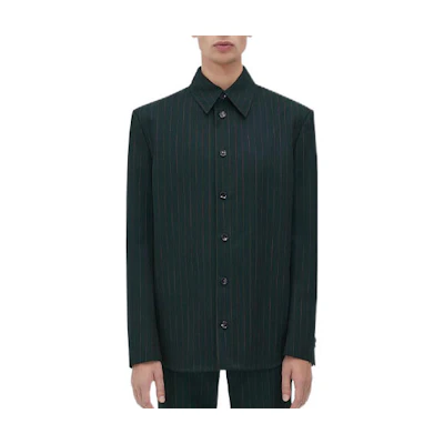 Bottega Veneta SS23 Solid Green Pinstripe Jacket with Collar. 711828V2C403377