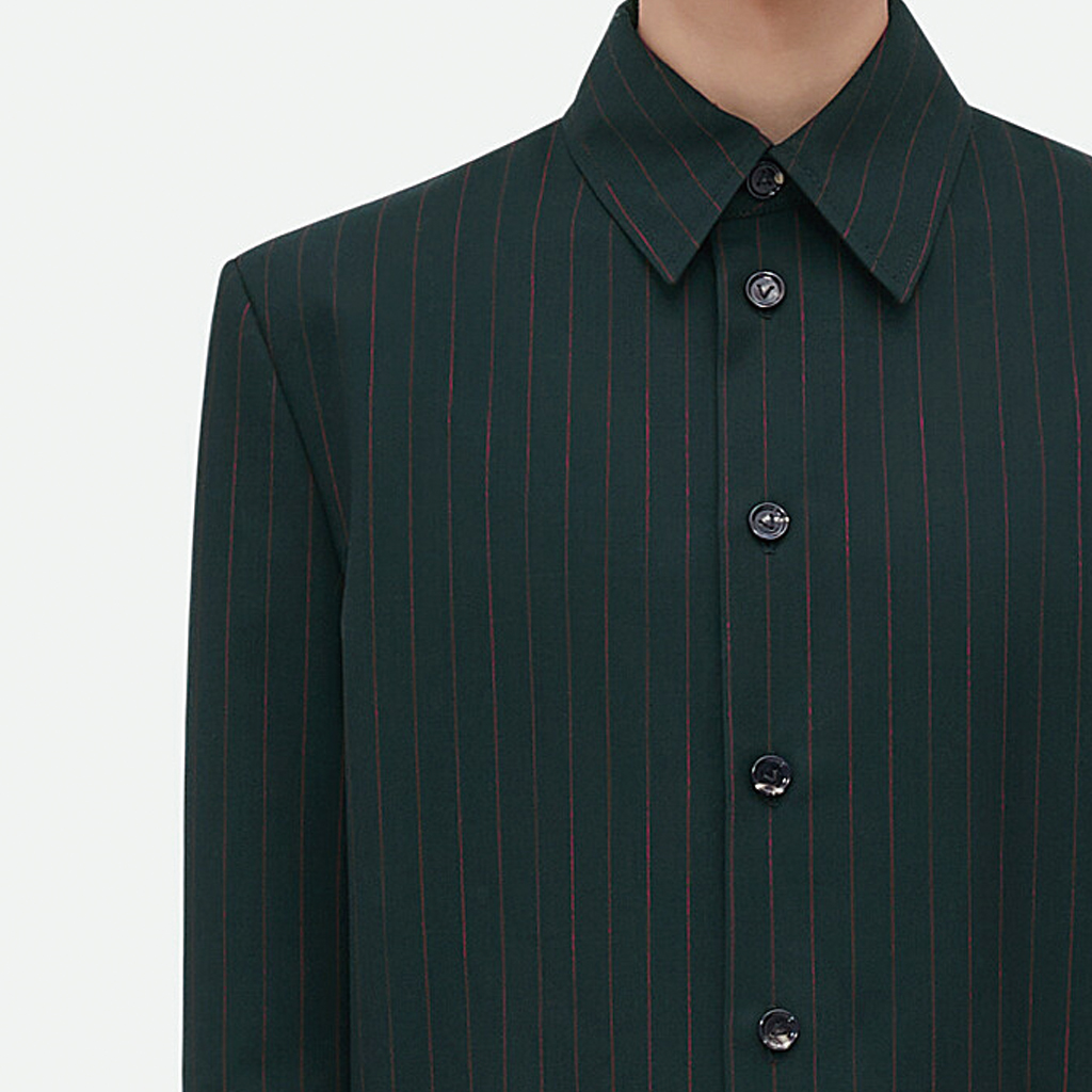 Sizing Bottega Veneta SS23 綠色條紋翻領外套。 711828V2C403377
