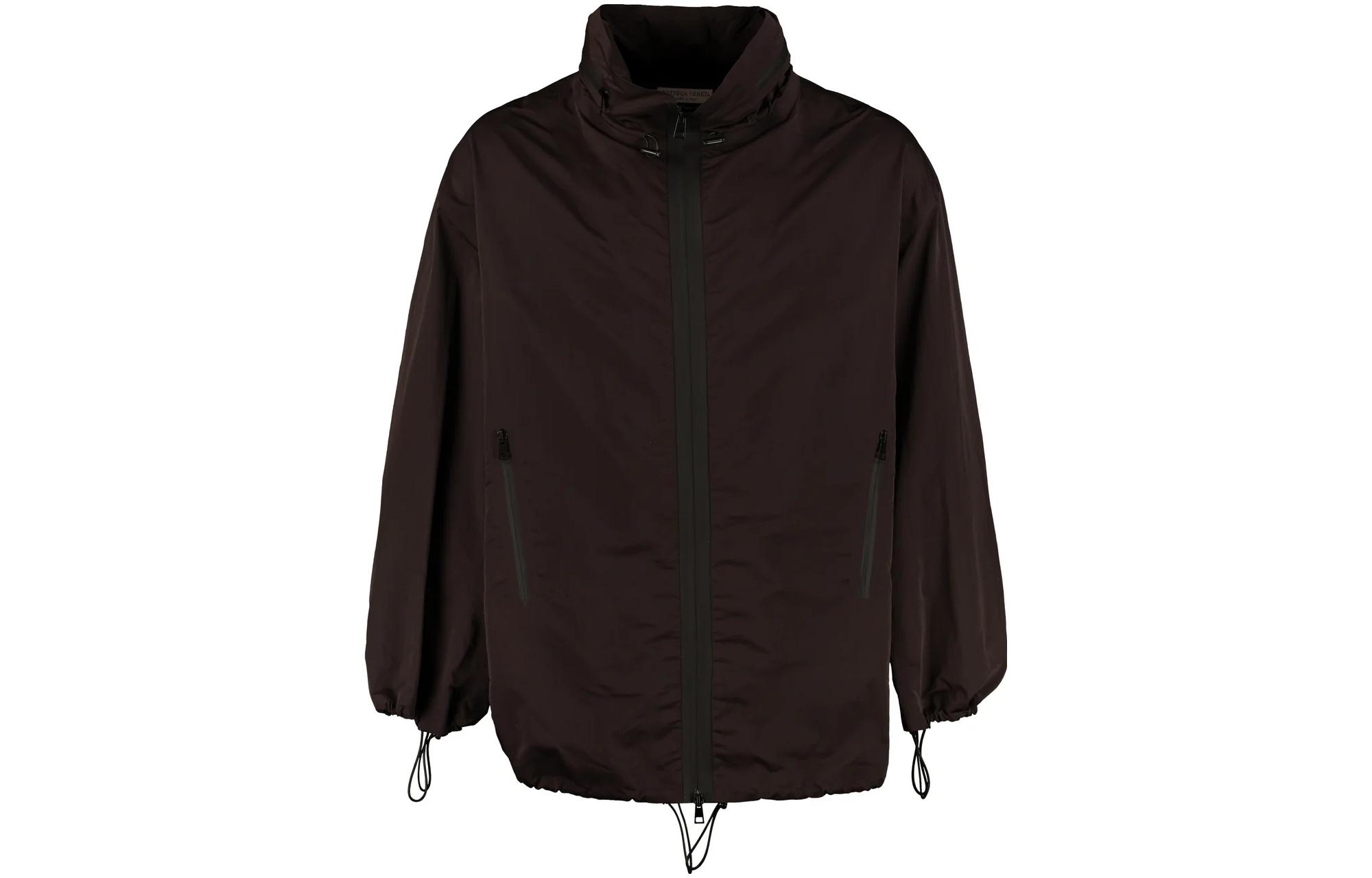 Bottega Veneta SS23 Brown Solid Zip-Up Jacket with Stand Collar Casual Style 584180VF4K08812