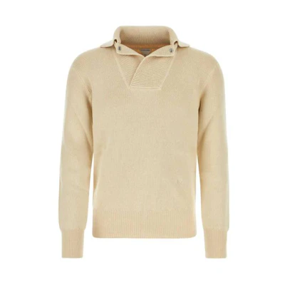 Bottega Veneta SS23 Embroidered Logo Polo Long Sleeve Sweatshirt Khaki Men 743413V2YX02945