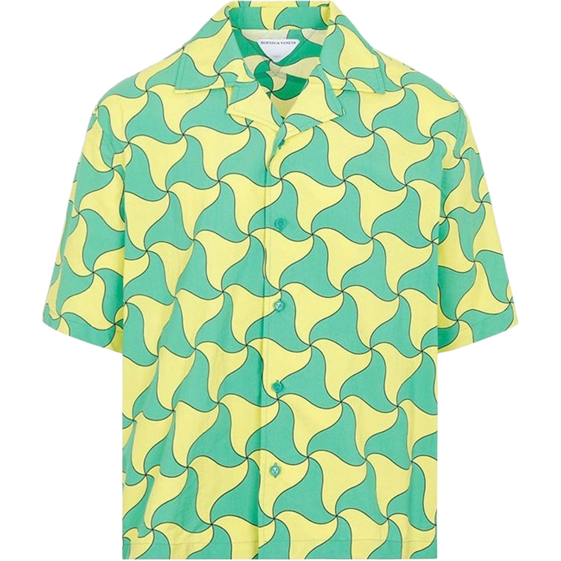 Bottega Veneta SS23 Geometric Short-Sleeve Green Shirt 679284V1P907072