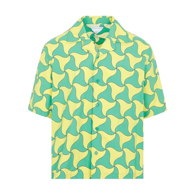 Bottega Veneta SS23 Geometric Short-Sleeve Green Shirt 679284V1P907072