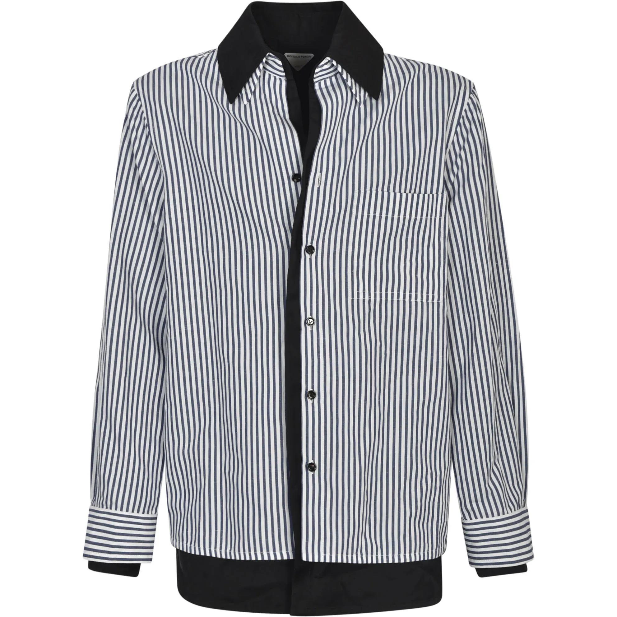 Bottega Veneta SS23 Stripe Colorblock Button-Up Shirt Black/White 739115V2YQ04057