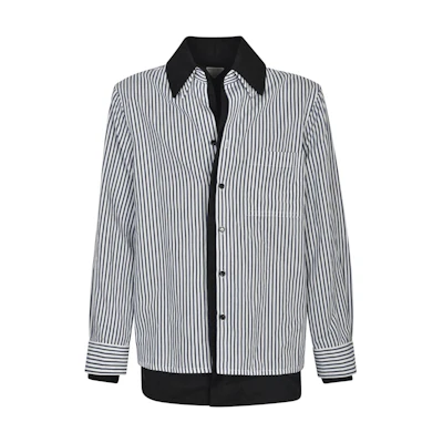 Bottega Veneta SS23 Stripe Colorblock Button-Up Shirt Black/White 739115V2YQ04057