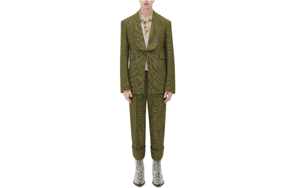 Bottega Veneta SS23 Textured Shawl Collar Long Sleeve Jacket Green Mens 736047V2SX09133