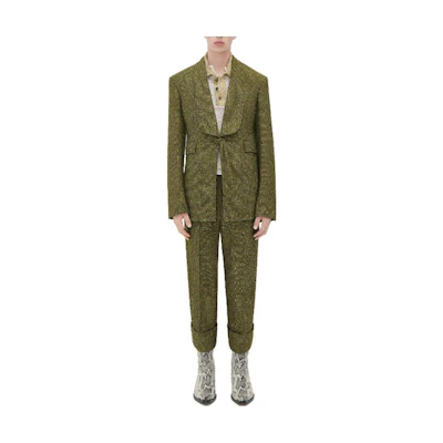 Bottega Veneta SS23 Textured Shawl Collar Long Sleeve Jacket Green Mens 736047V2SX09133