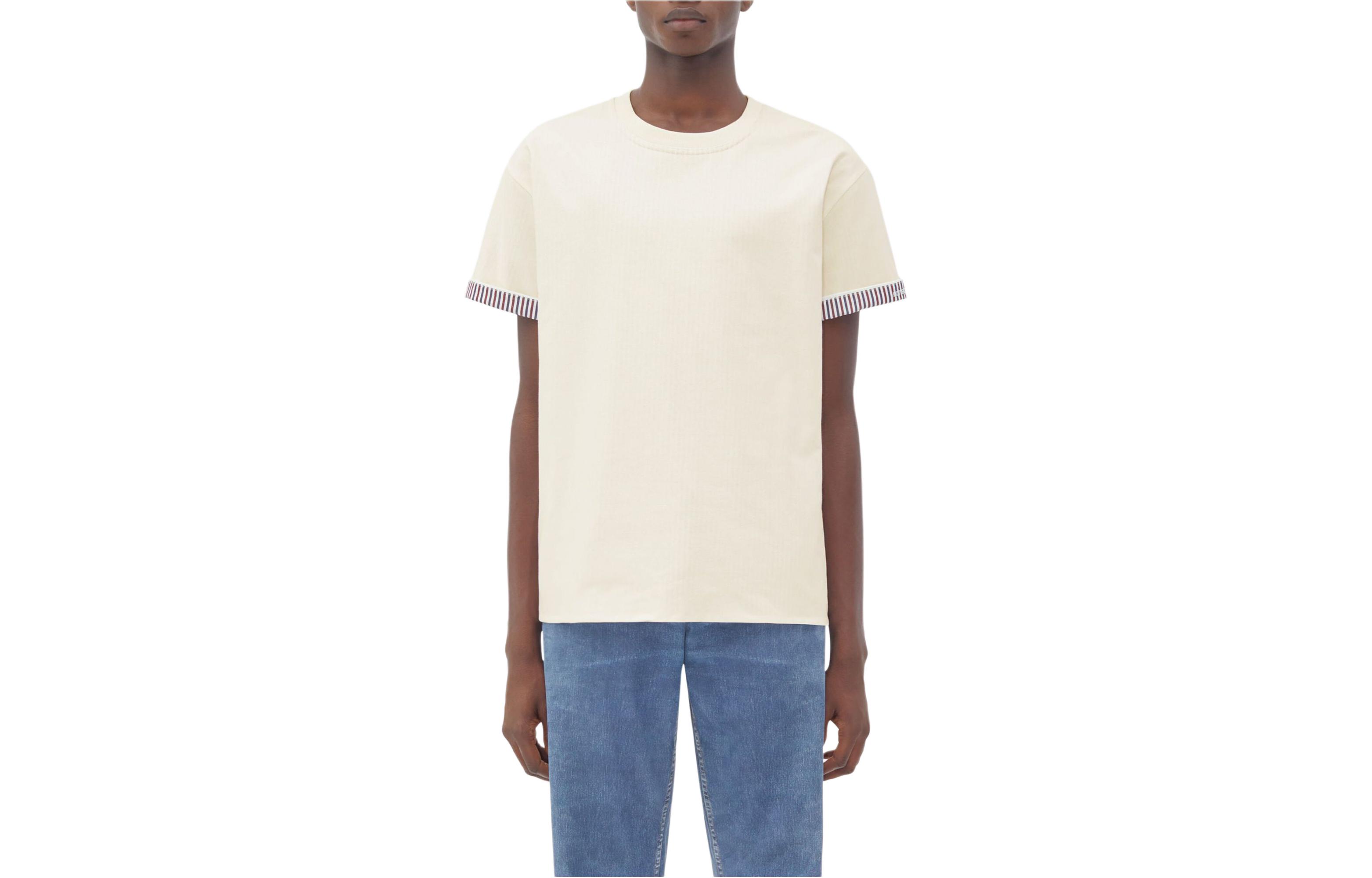 Bottega Veneta SS23 White Stripe Cuff Crew Neck Short Sleeve Tee 754683V39G09071