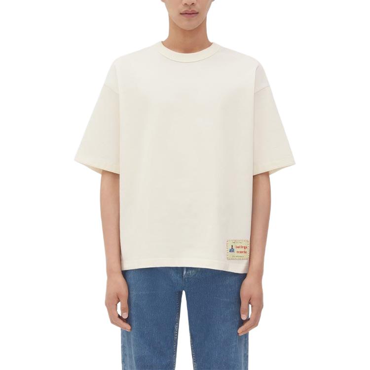Bottega Veneta SS24  Chalk White Loose Fit Logo Patch Tee. 777599VKLZ09071