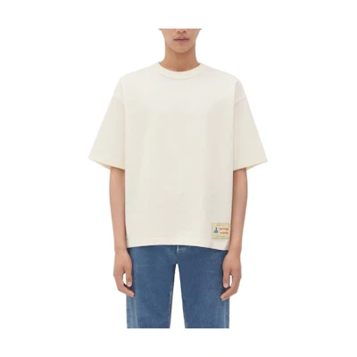 Bottega Veneta SS24 Chalk White Loose Fit Logo Patch Tee. 777599VKLZ09071