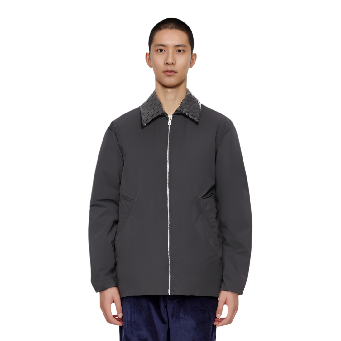 Purchase Bottega Veneta SS24 灰色立領拉鏈休閒外套帶領口 809546VF4K01000