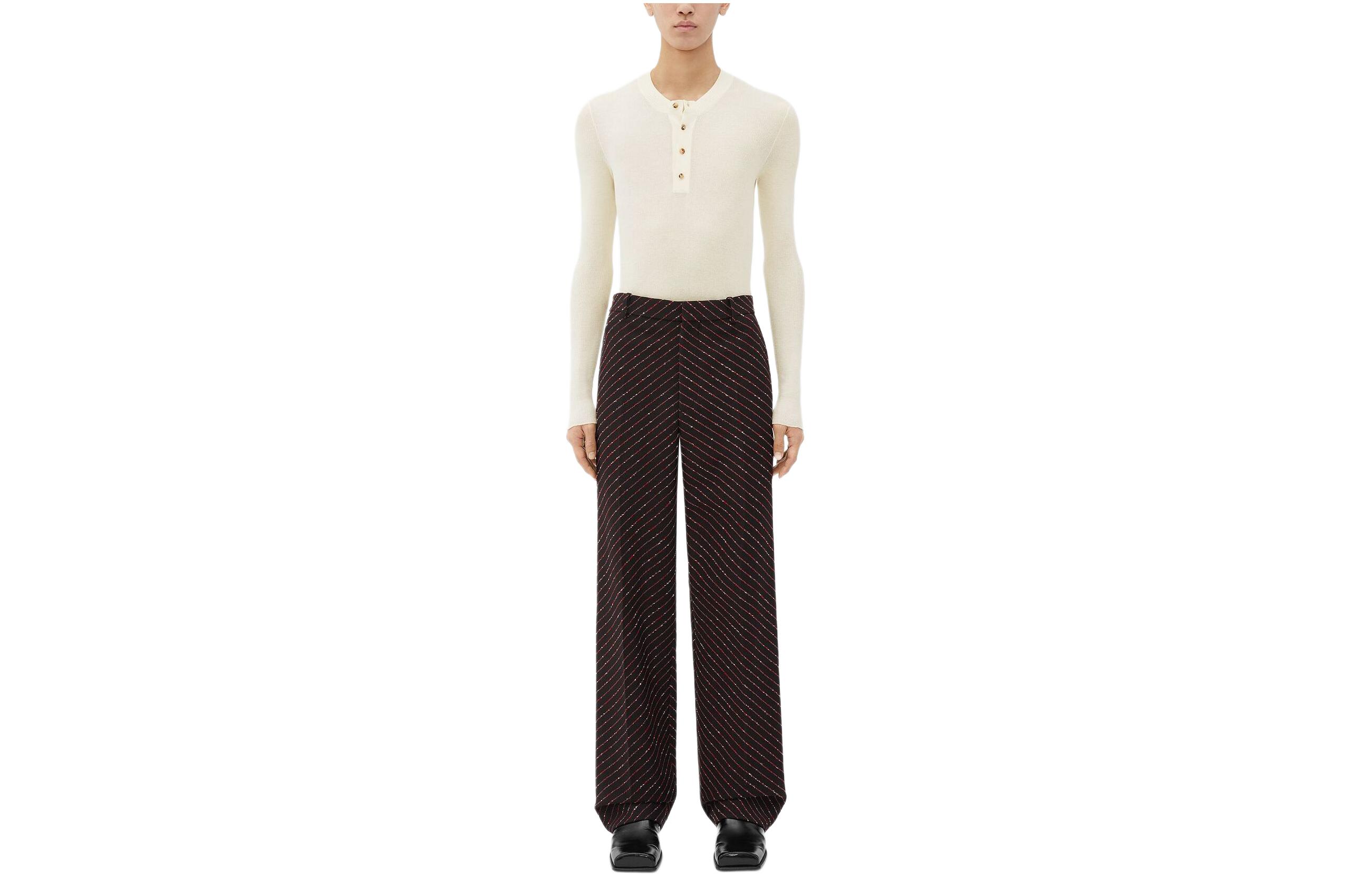 Bottega Veneta SS24  Striped Mid-Rise Straight-Leg Pants Chocolate Brown. 785279V3ZI02168