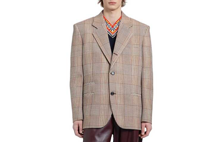 Order Bottega Veneta SS24 格紋單排扣卡其色西裝外套. 776245V3PE01323