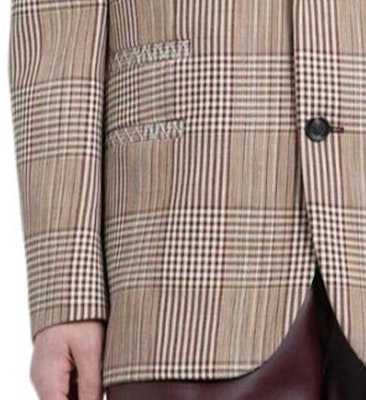 葆蝶家 SS24 格纹单排扣米色西装外套. 776245V3PE01323 1