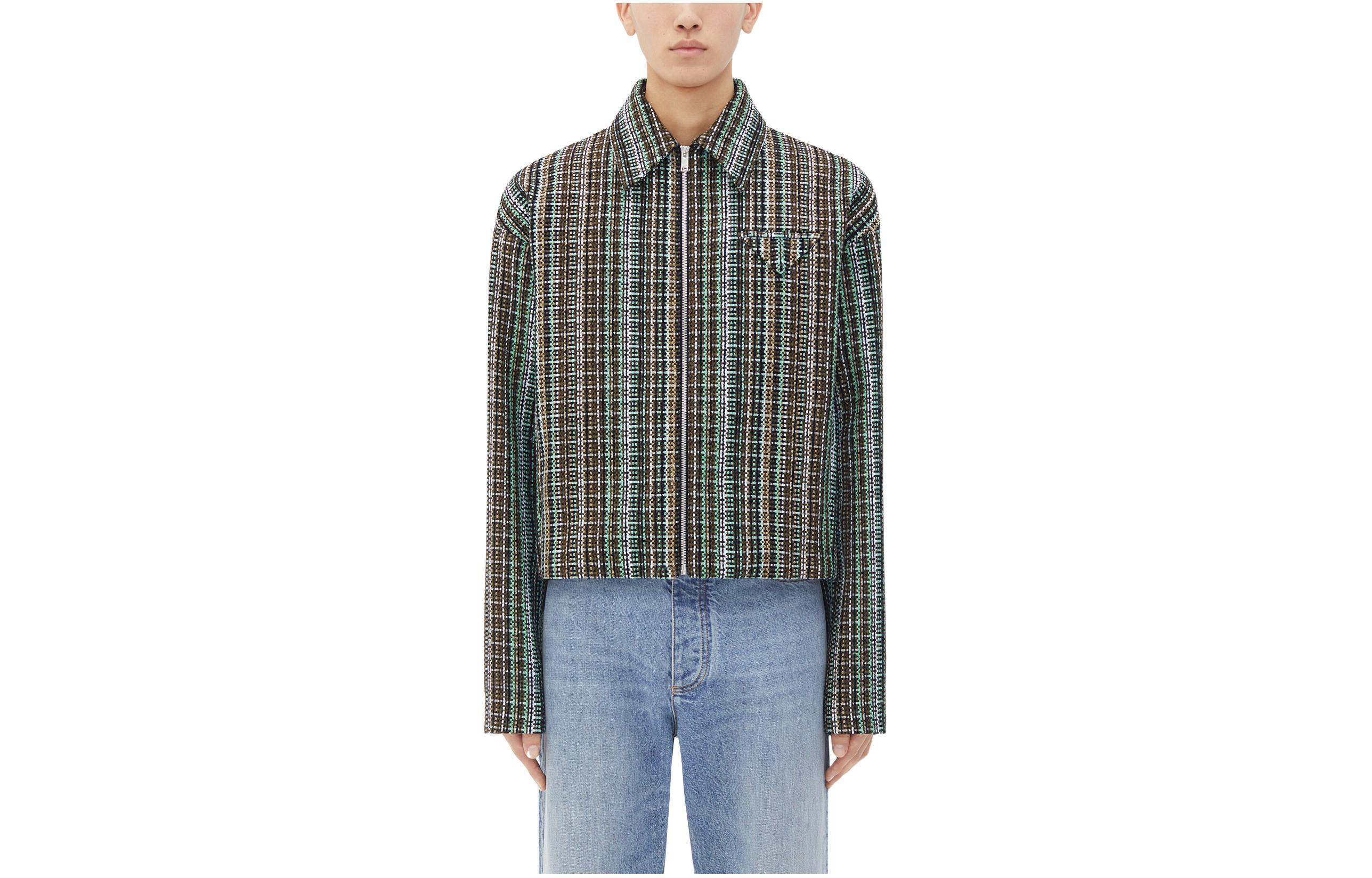 Bottega Veneta SS24 Checkered Zip-Up Collar Oversized Jacket Men Multicolor 646907V3G701191
