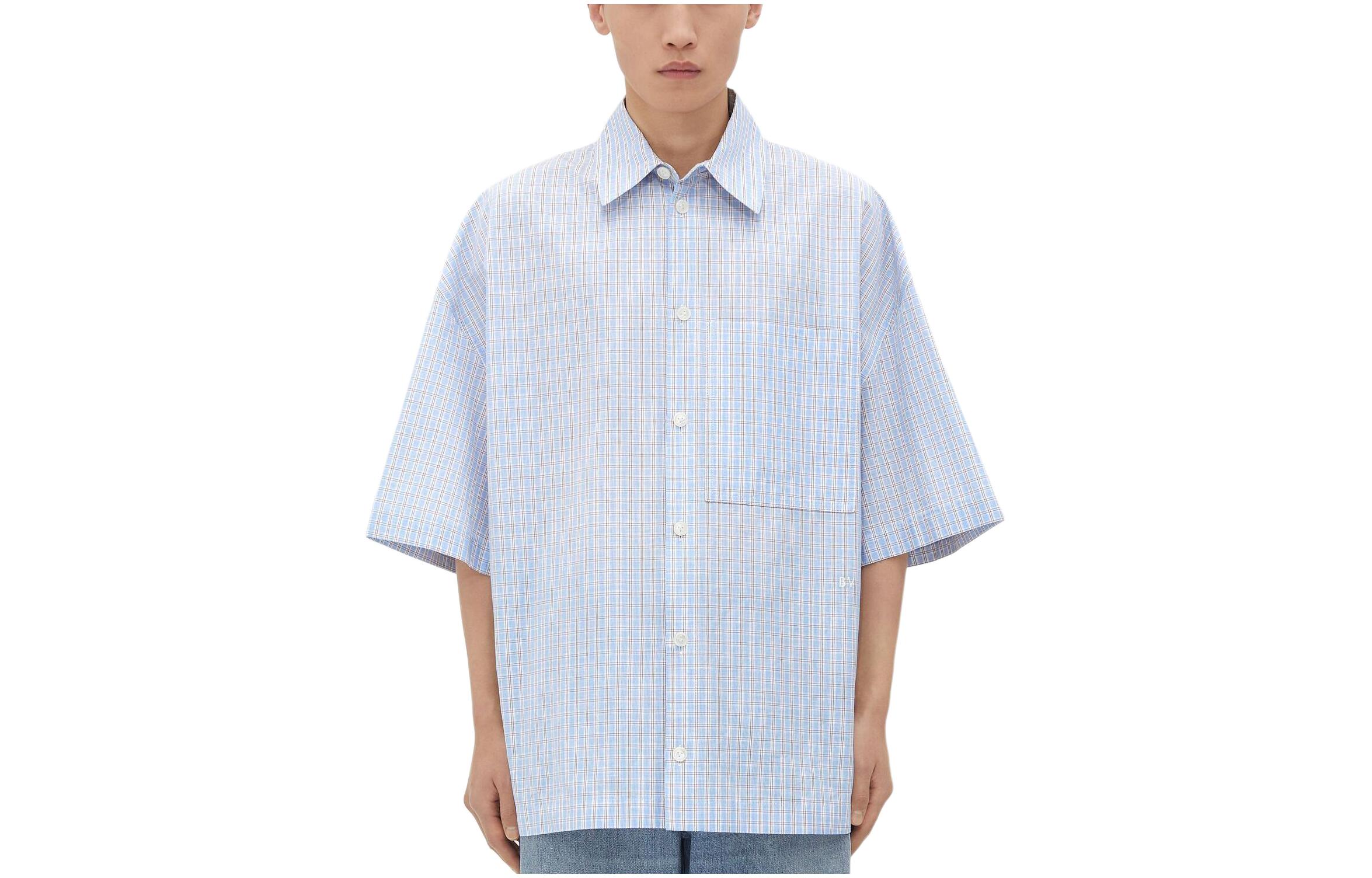 Bottega Veneta SS24 Loose Fit Check Shirt Light Blue 789370V3ZB04026