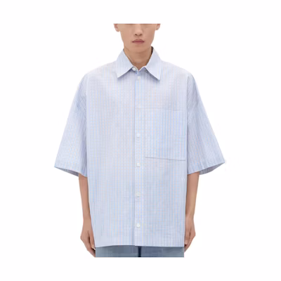 Bottega Veneta SS24 Loose Fit Check Shirt Light Blue 789370V3ZB04026