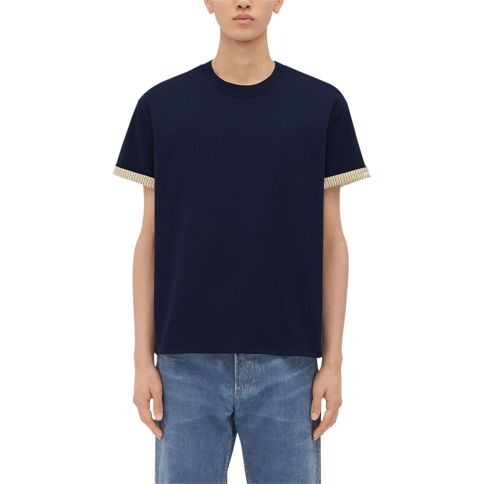 Bottega Veneta SS24 Solid Navy Blue Double-Layer Tee Men 754683V4HQ04133