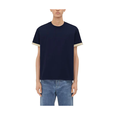 Bottega Veneta SS24 Solid Navy Blue Double-Layer Tee Men 754683V4HQ04133