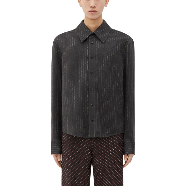 Lookbook Bottega Veneta 男裝巧克力棕色條紋長袖襯衫 SS24 系列 785778V3ZP02168