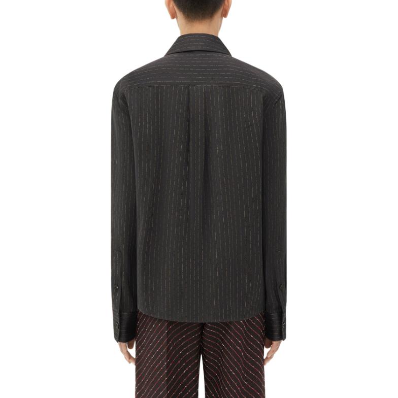 Shop Bottega Veneta 男裝巧克力棕色條紋長袖襯衫 SS24 系列 785778V3ZP02168