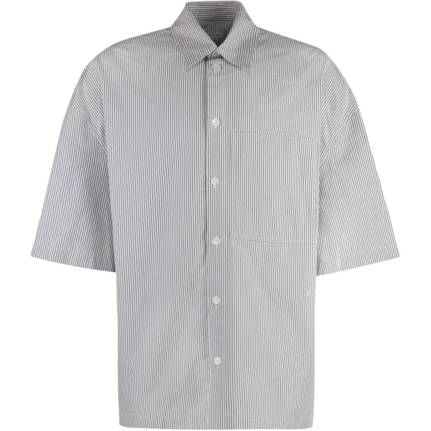 Bottega Veneta SS24 Striped Short-Sleeve Button-Up Shirt Gray White 789370V3ZA01160