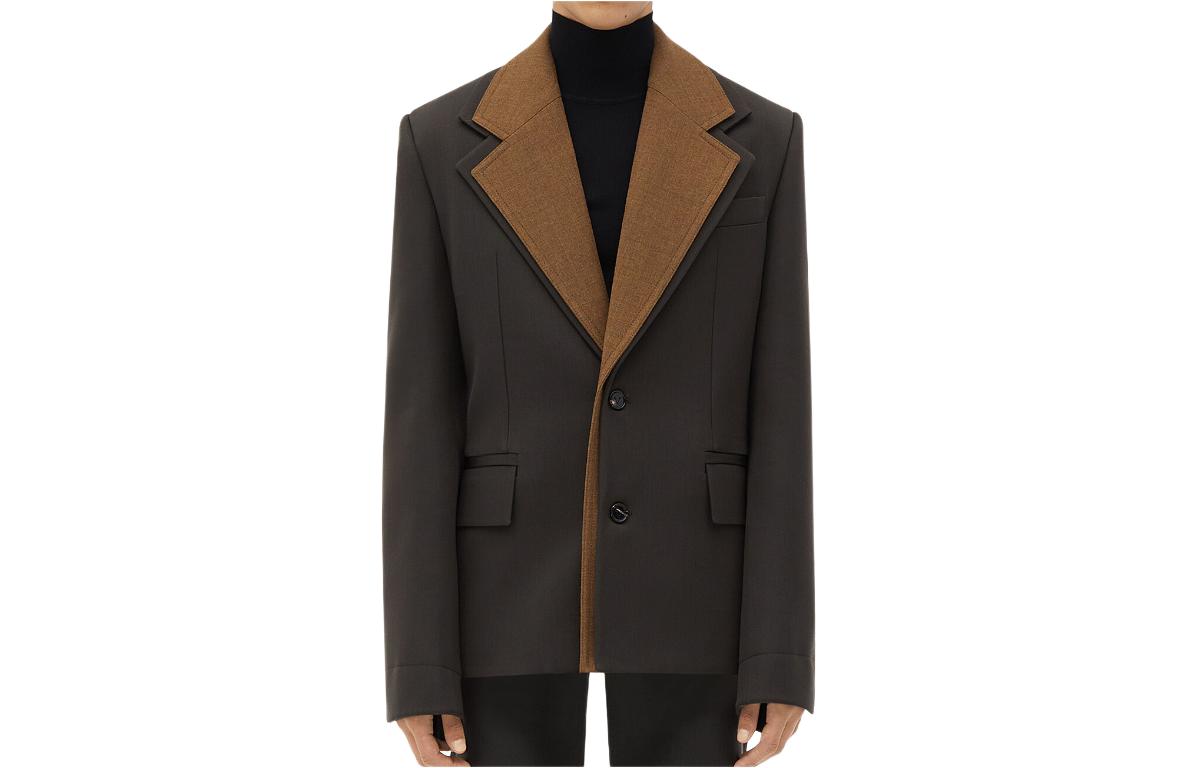 Bottega Veneta Wool Jacket with Contrasting Collar in Brown 770223VKIV02181