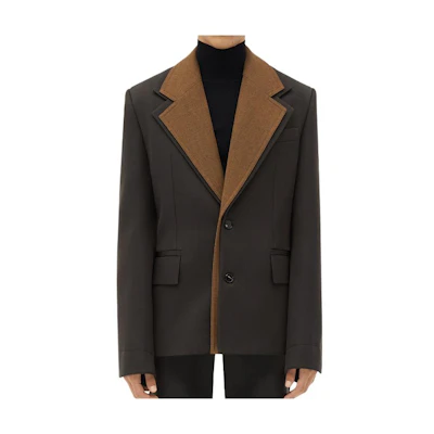 Bottega Veneta Wool Jacket with Contrasting Collar in Brown 770223VKIV02181
