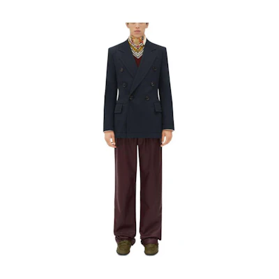Bottega Veneta Wool Twill Double-Breasted Jacket Blue Tailored Blazer 780545V3PG04077