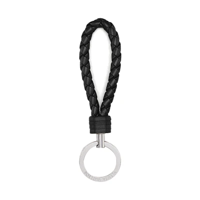 Bottega Veneta Woven Lambskin Leather Keychain Unisex Couples - Black. 608783-VO0BG-8803