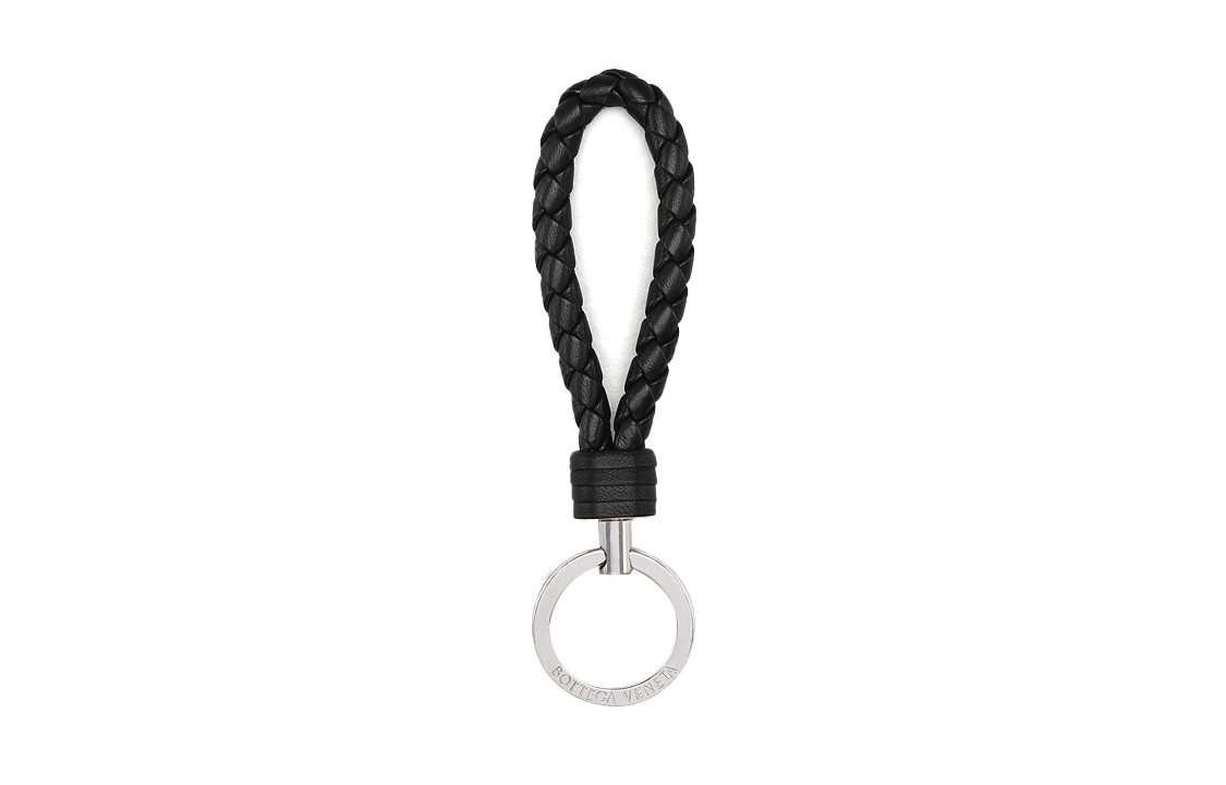 Order Bottega Veneta Woven Lambskin Leather Keychain Unisex Couples - Black. 608783-VO0BG-8803