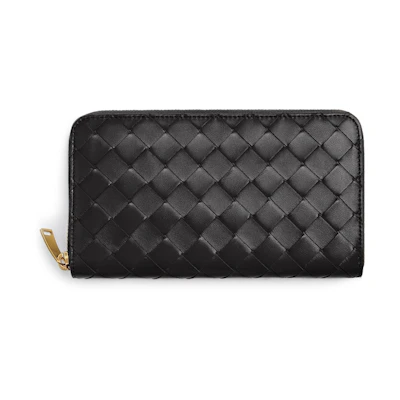 Bottega Veneta Zip Around Wallet Intrecciato Nero