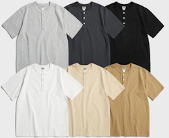 Shop BRONSON 10.6盎司純棉灰色短袖亨利T恤 B-TOP-0028-GREY