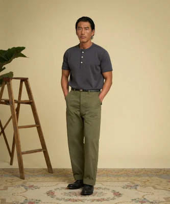 BRONSON 10.6 oz Cotton Short Sleeve Henley T-Shirt in Dark Grey B-TOP-0028-DARK GREY 2