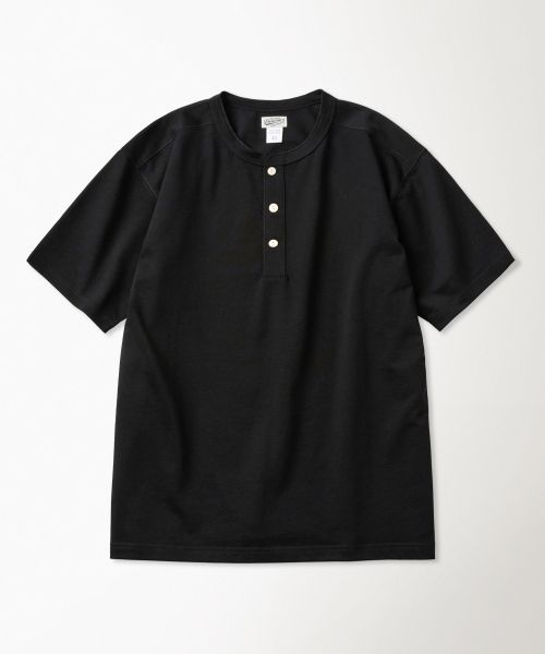 BRONSON 10.6oz Black Cotton Short Sleeve Henley T-Shirt B-TOP-0028-BLACK
