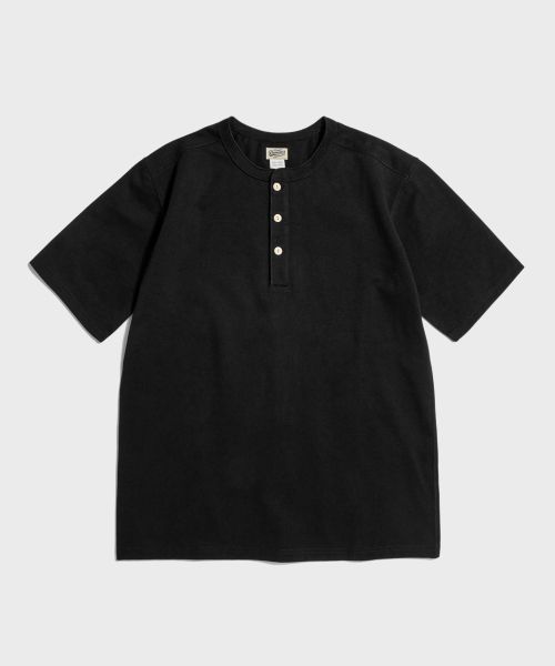 Order BRONSON 10.6oz Black Cotton Short Sleeve Henley T-Shirt B-TOP-0028-BLACK