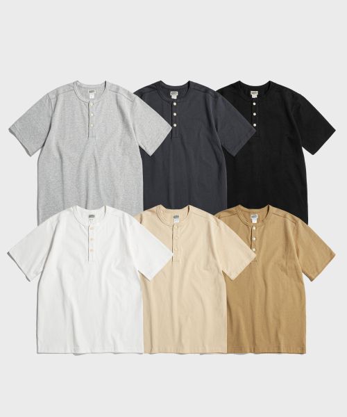Shop BRONSON 10.6oz Black Cotton Short Sleeve Henley T-Shirt B-TOP-0028-BLACK