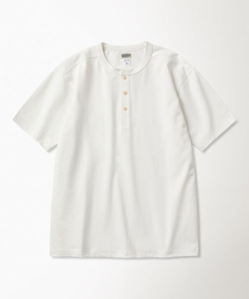 BRONSON 10.6oz Cotton White Short Sleeve Henley Tee B-TOP-0028-WHITE