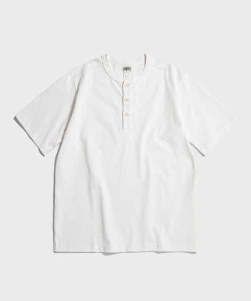 Order BRONSON 10.6oz Cotton White Short Sleeve Henley Tee B-TOP-0028-WHITE
