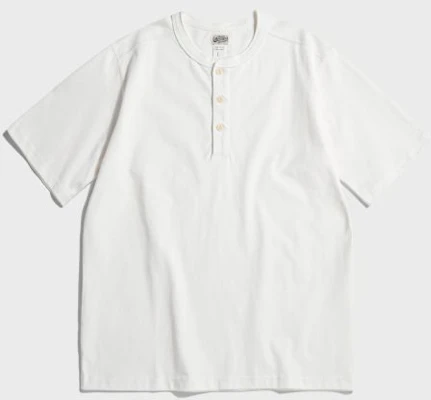 BRONSON 10.6oz Cotton White Short Sleeve Henley Tee B-TOP-0028-WHITE Order BRONSON 10.6oz Cotton White Short Sleeve Henley Tee B-TOP-0028-WHITE