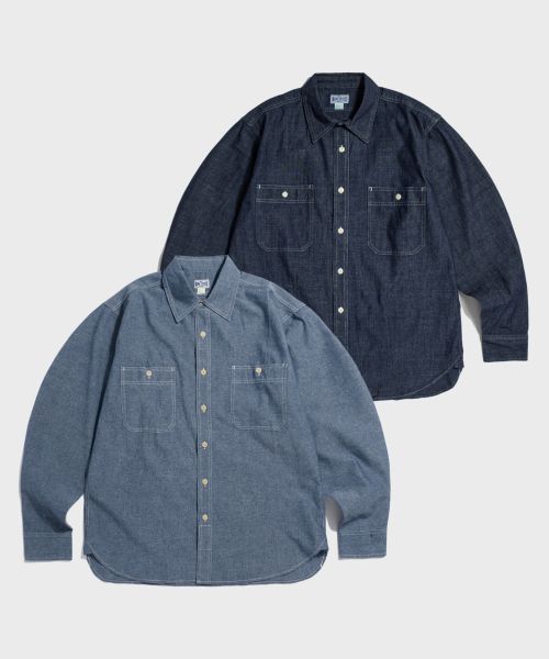 Shop Bronson Blue Chambray Work Shirt Light Indigo Korea Edition BK-TOP-0003-LIGHT INDIGO