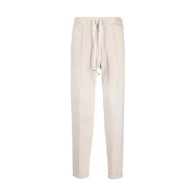 Brunello Cucinelli Beige Solid Drawstring Mid-Waist Casual Pants. MTU193212G-C003