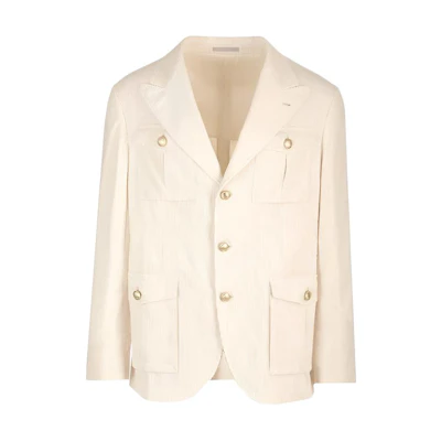 Brunello Cucinelli Beige Solid Slim-Fit Long Sleeve Jacket ML4637BDD-C2976