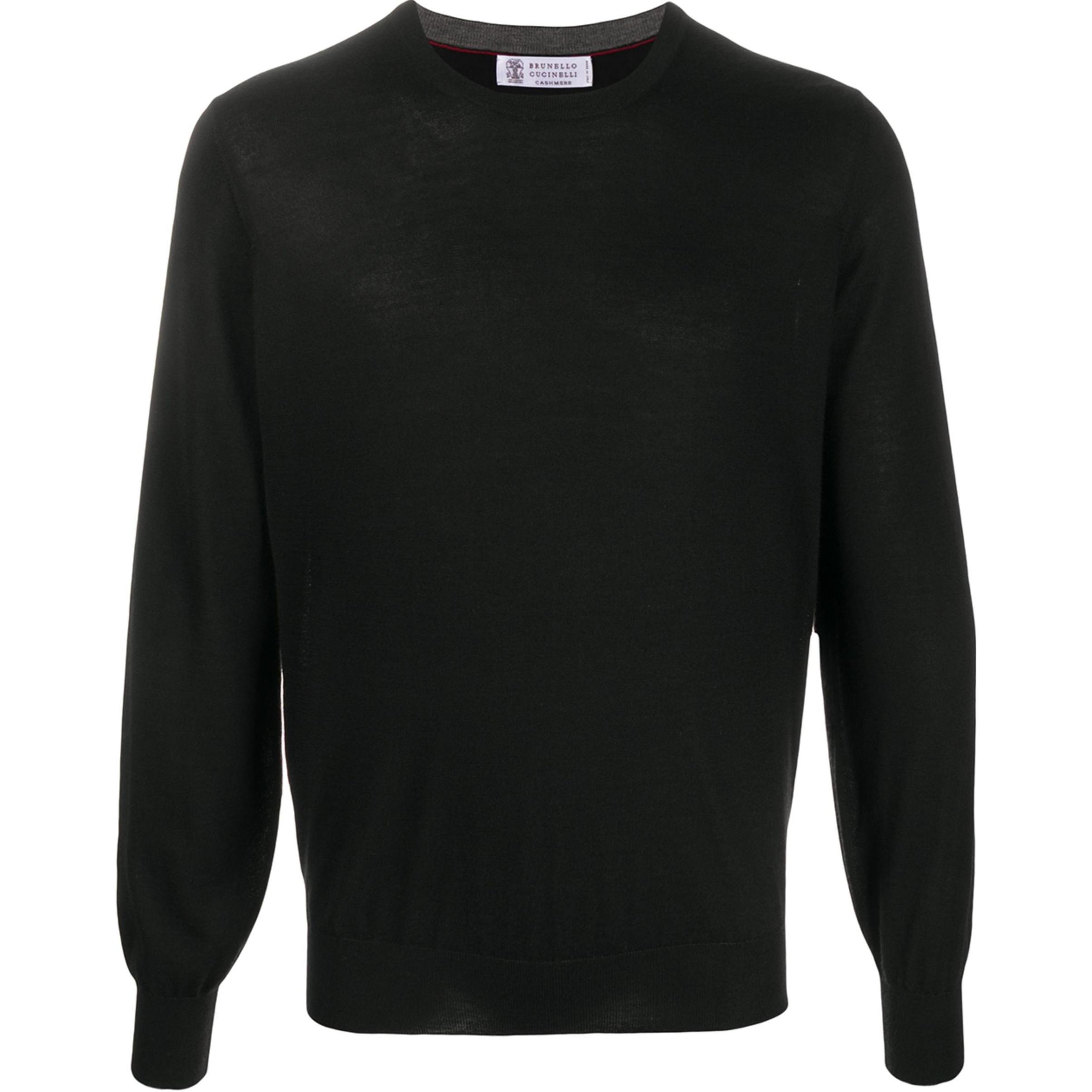 Brunello Cucinelli  Black Solid Cashmere Long Sleeve Sweater M2300100-CH101