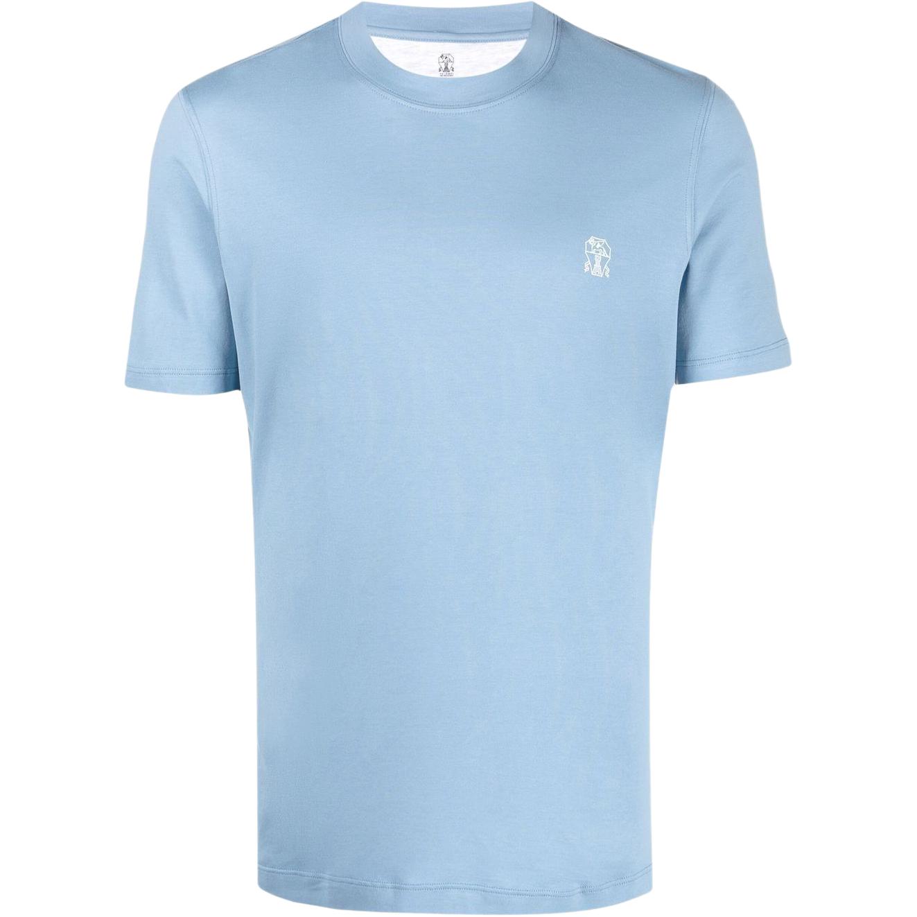 Brunello Cucinelli  Blue Crewneck T-Shirt with Solid Logo Print. M0T618440-CCV04