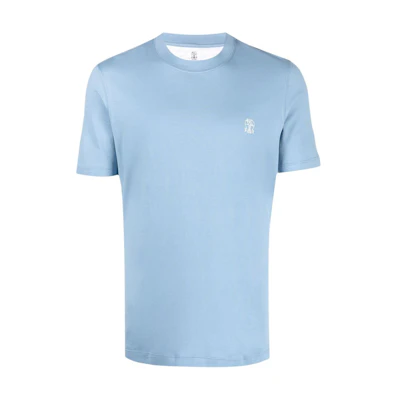 Brunello Cucinelli Blue Crewneck T-Shirt with Solid Logo Print. M0T618440-CCV04