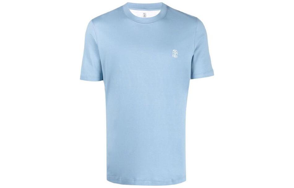 Order Camiseta Azul Brunello Cucinelli Cuello Redondo con Logo Sólido Impreso. M0T618440-CCV04