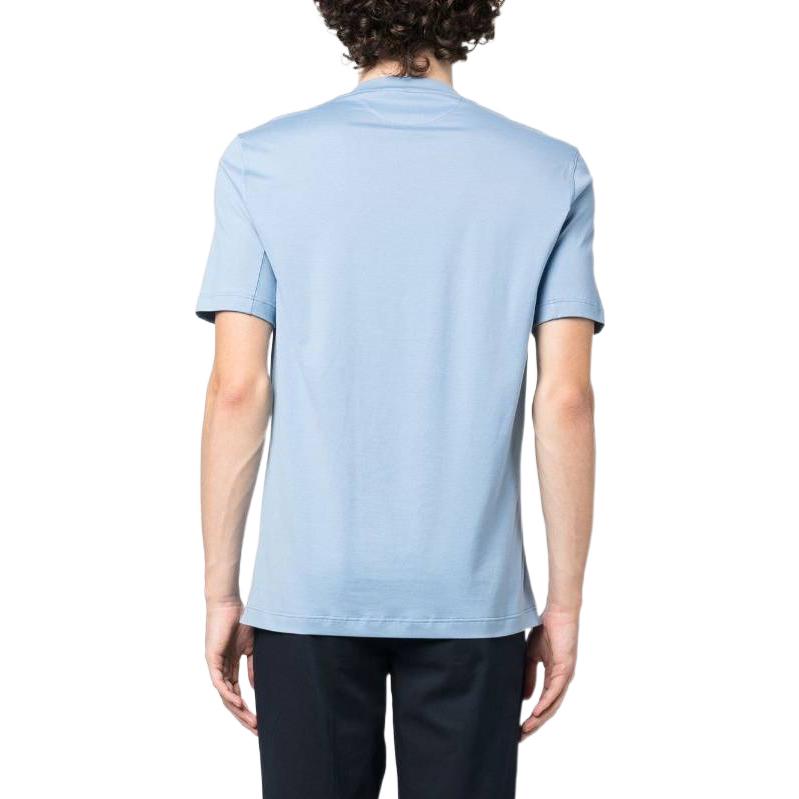 Shop Camiseta Azul Brunello Cucinelli Cuello Redondo con Logo Sólido Impreso. M0T618440-CCV04